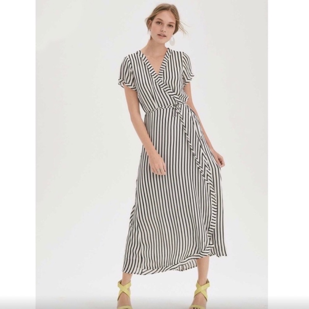 Lettuce Edge Knot Front Bardot Striped Dress